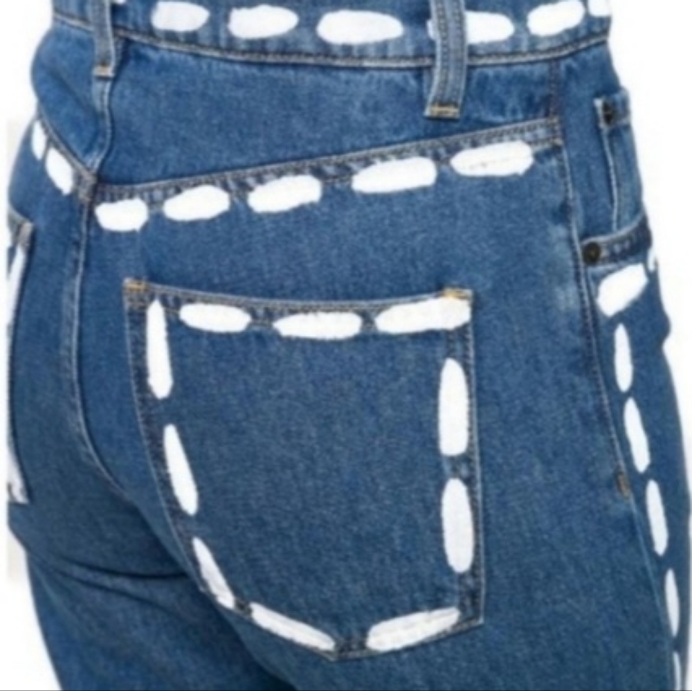 Moschino Couture Blue Denim Painted Stitch Straight Leg Jeans